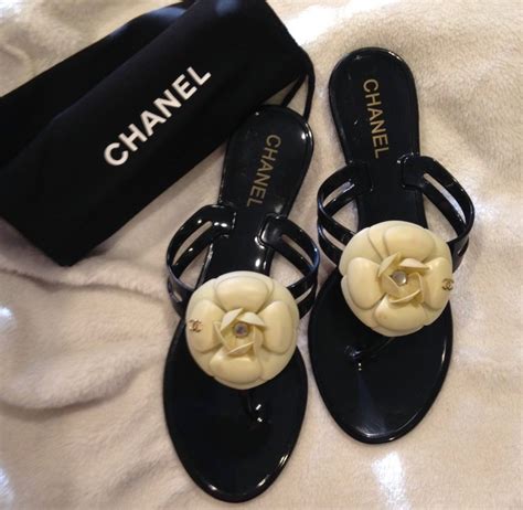 chanel slide on sandals|chanel camellia flower flat sandals.